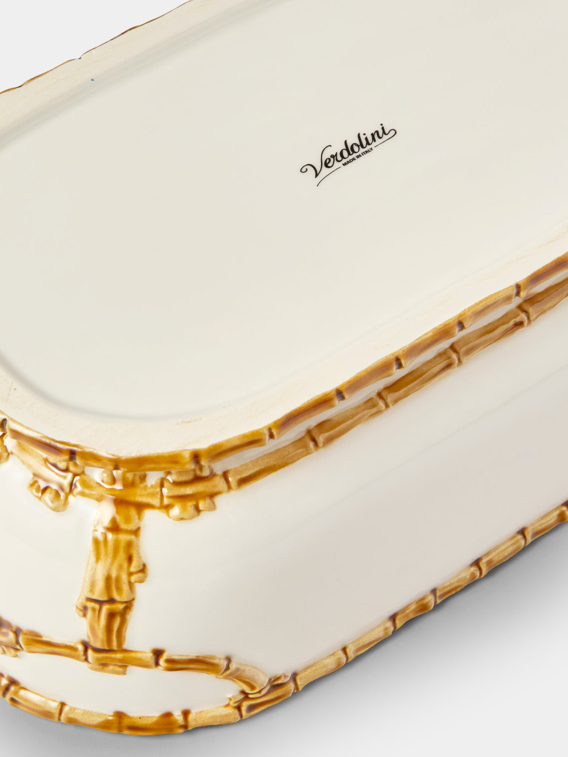 Verdolini - Bamboo Hand-Painted Ceramic Deep Serving Dish - White - ABASK