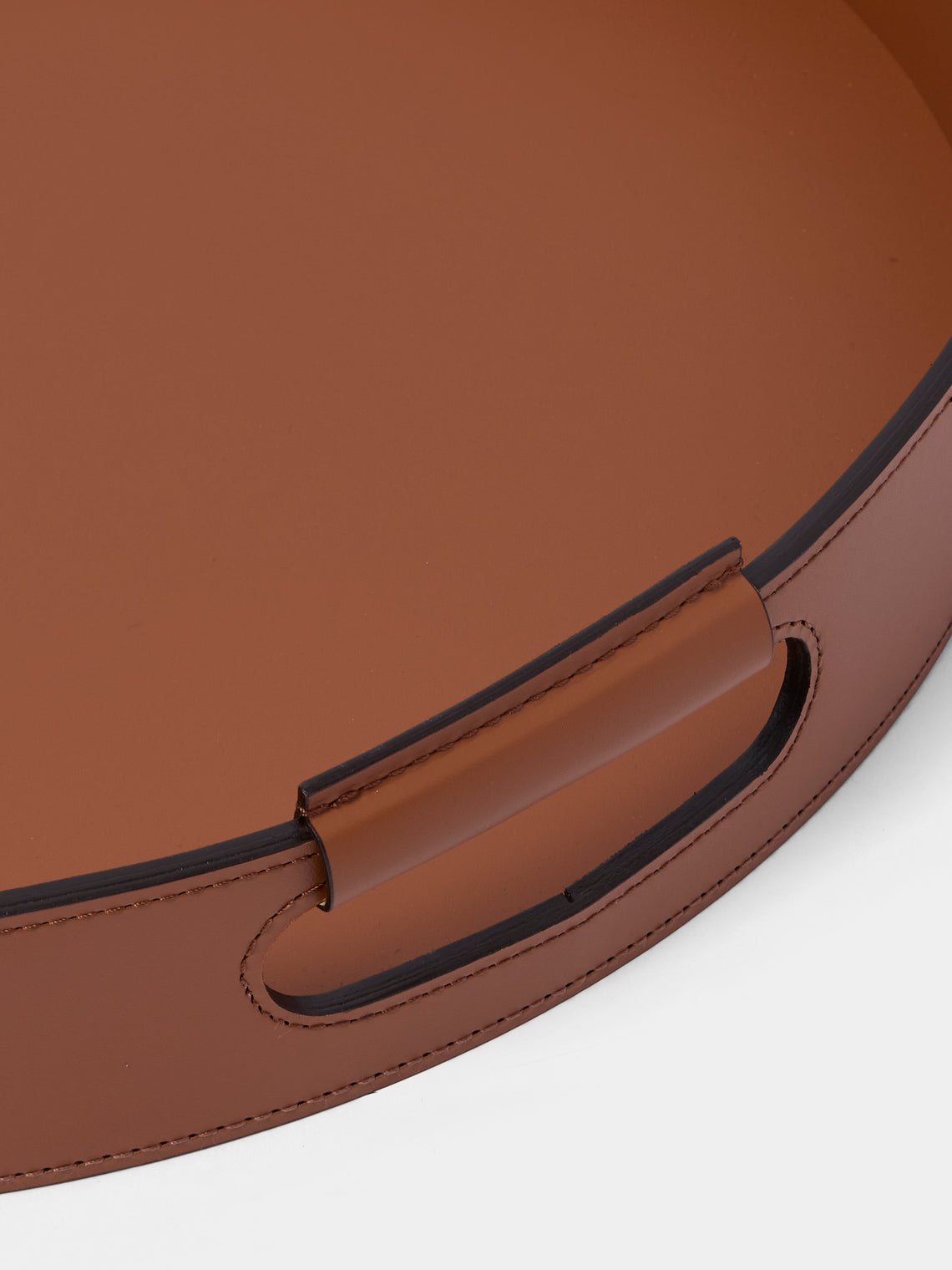 RUDI - Ginepro Leather Round Tray (16.5in/42.5cm) - Tan - ABASK