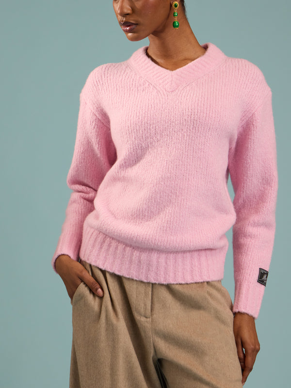 B.B. Wallace - Simpson Cashmere V-Neck Sweater | Size: S - Pink - ABASK