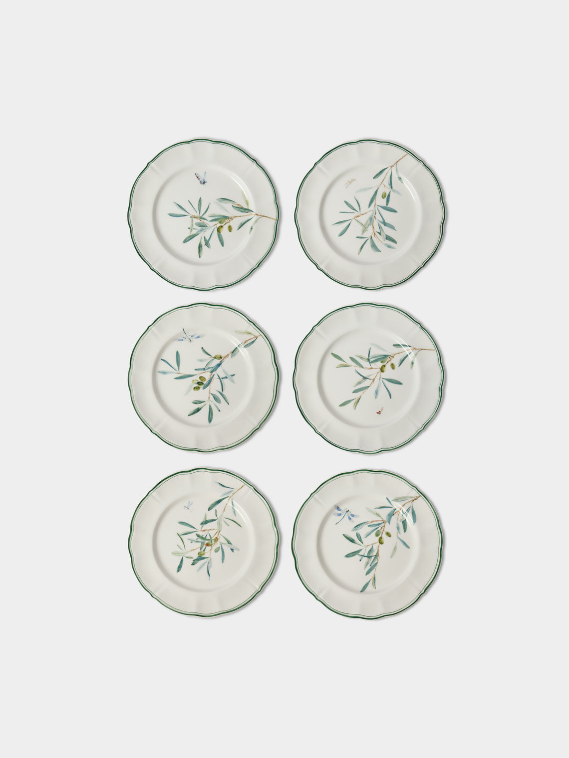 Laboratorio Paravicini - | Set of 6 | Ulivi Ceramic Dessert / Salad Plates (9in/23cm) - Green - ABASK - 