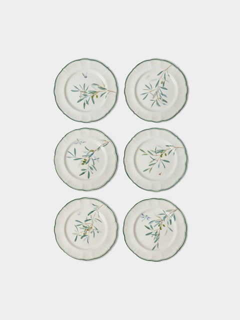 Laboratorio Paravicini - | Set of 6 | Ulivi Ceramic Dessert / Salad Plates (9in/23cm) - Green - ABASK - 