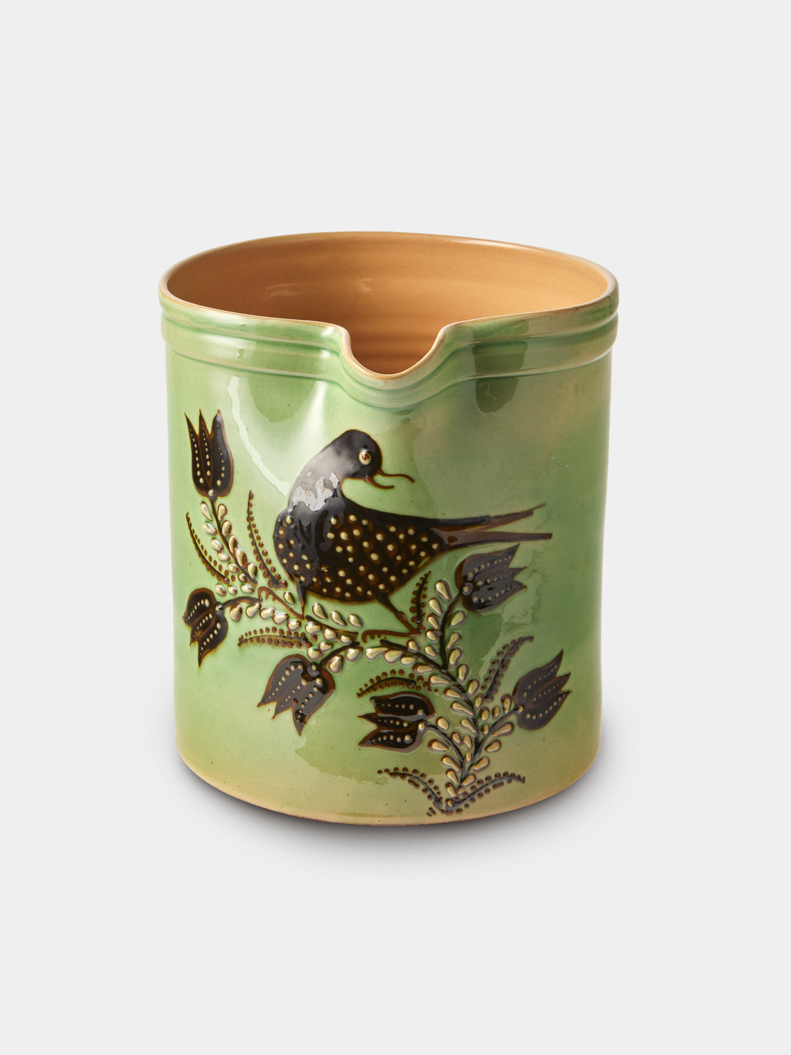 Poterie d’Évires - Flowers Hand-Painted Ceramic Straight-Edge Large Jug - Green - ABASK