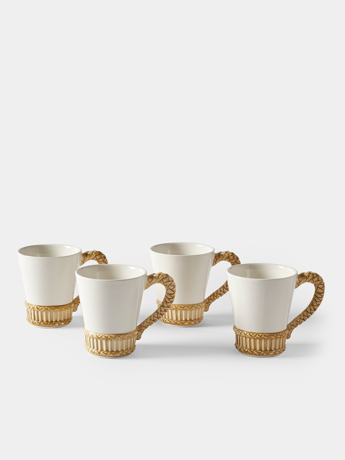 Tessalume Ceramiche - Wicker Hand-Painted Ceramic Mugs (Set of 4) - White - ABASK- ABASK 