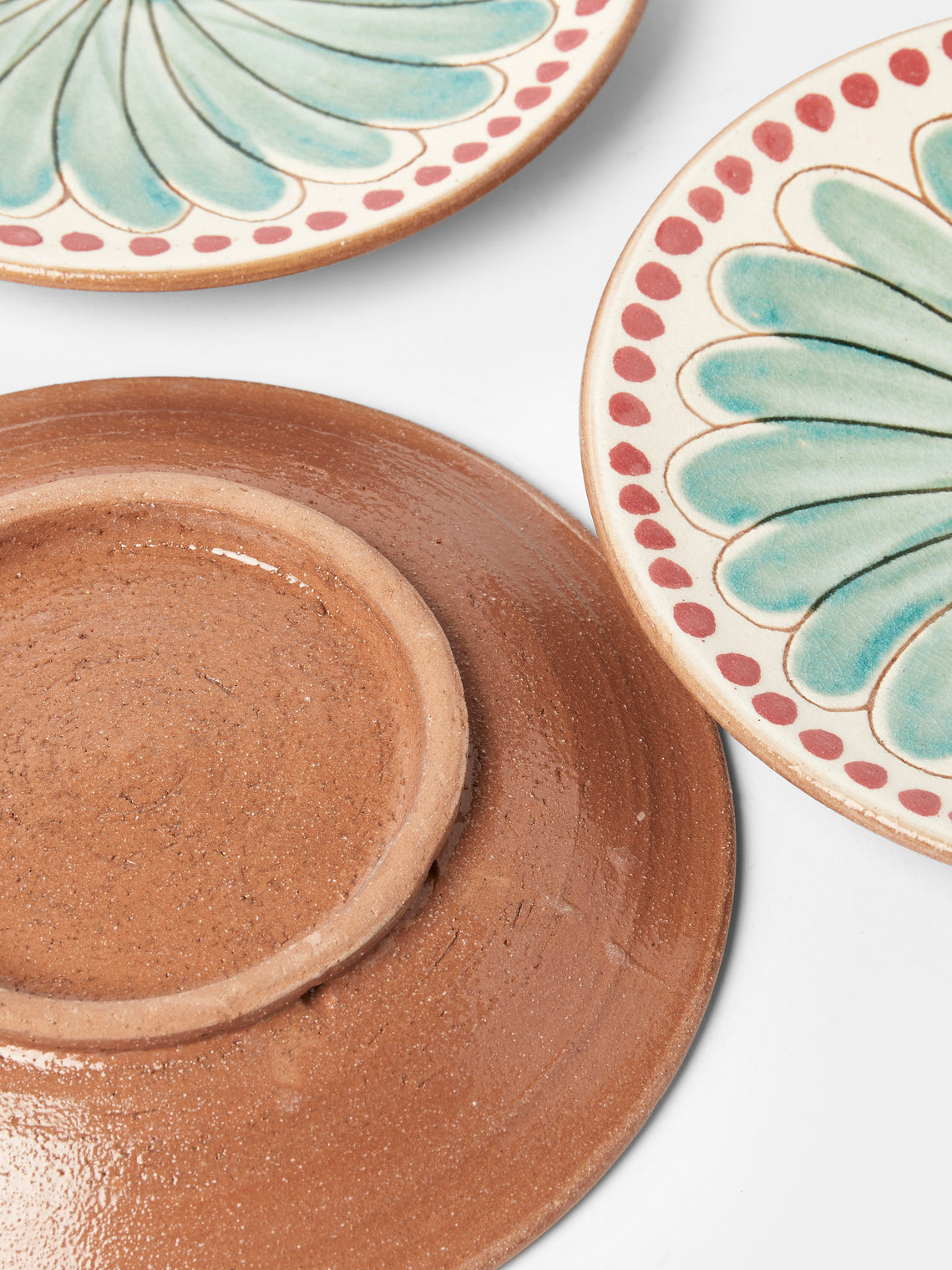 Anut Cairo - Flower Hand-Painted Ceramic Salad / Dessert Plates – 7in/18cm (Set of 4) - Green - ABASK