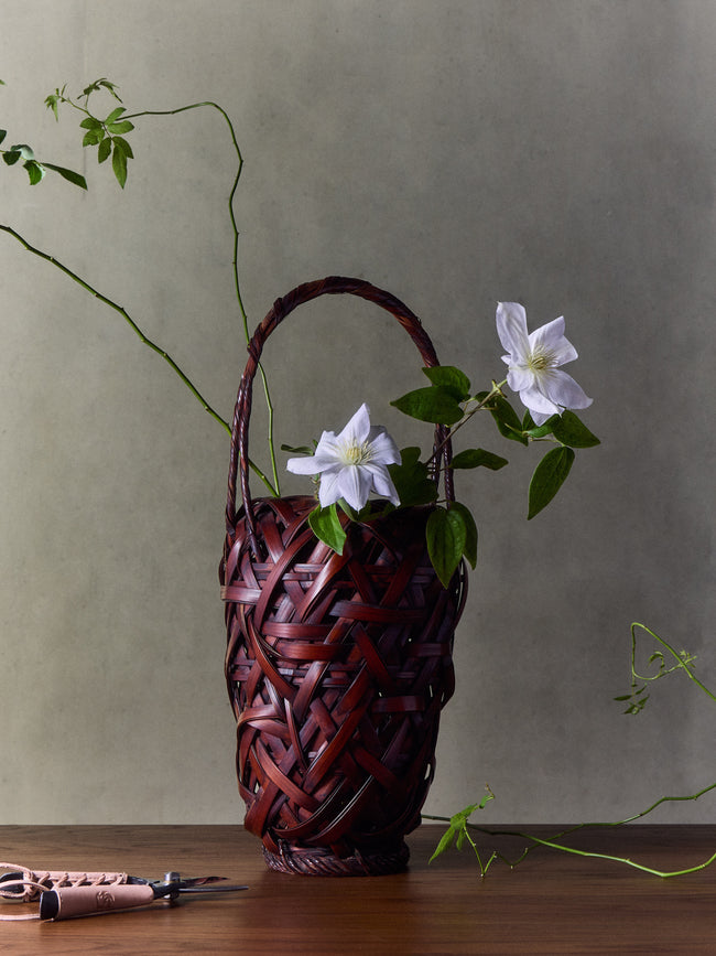 Antique and Vintage - Mid-Century Japanese Bamboo Ikebana Basket - Brown - ABASK