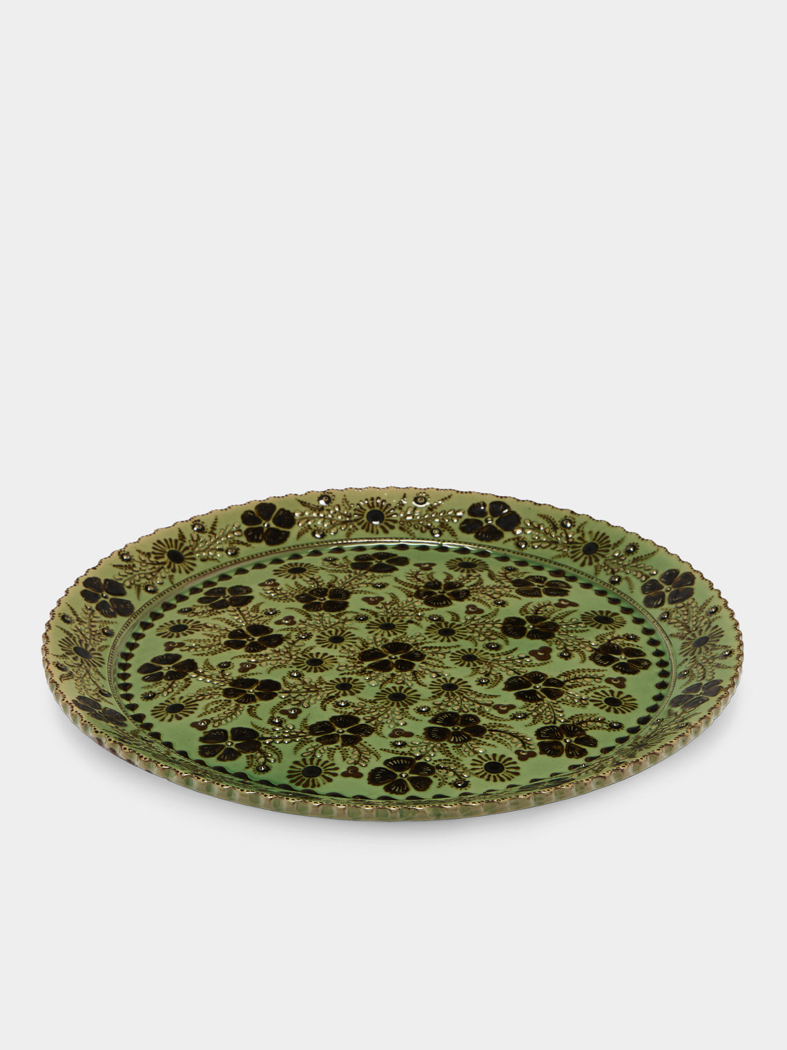 Poterie d’Évires - Flowers Hand-Painted Ceramic Large Platter - Green - ABASK