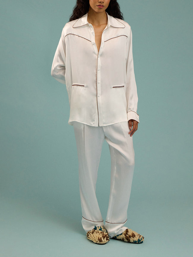 Dorso - Bandana Silk Pajama Set | Size: S - White - ABASK