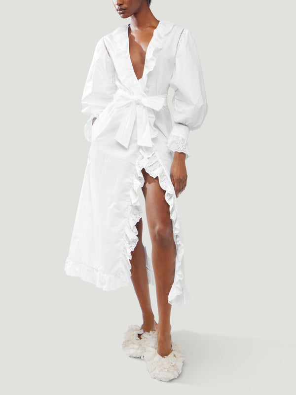 Loretta Caponi - Ursula Embroidered Cotton Dress - White - ABASK