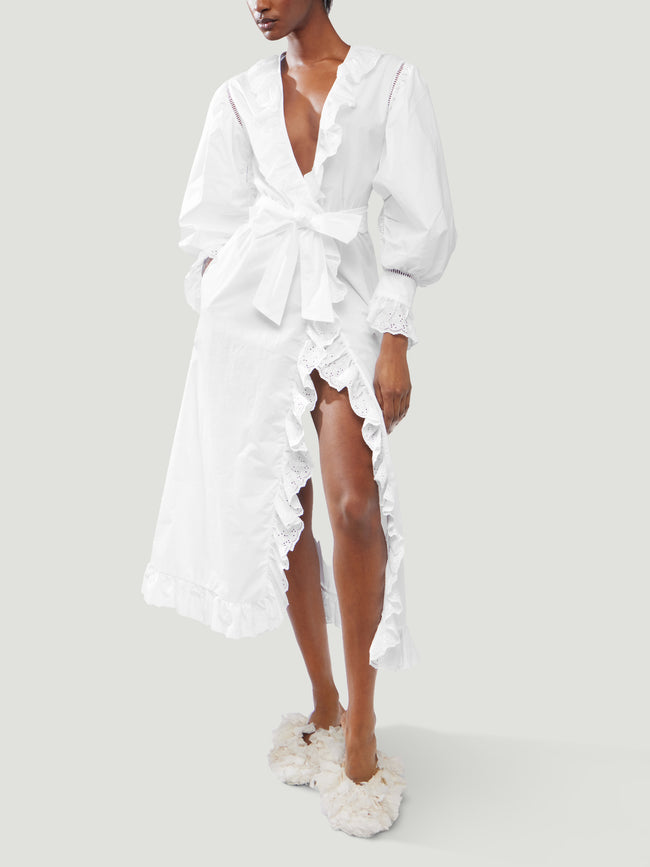 Loretta Caponi - Ursula Embroidered Cotton Dress - White - ABASK