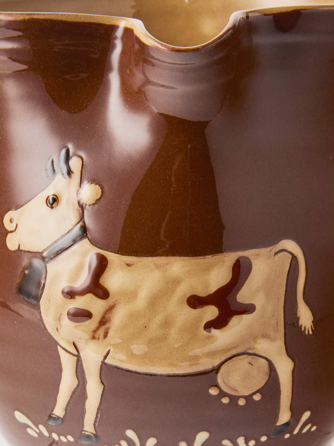 Poterie d’Évires - Cows Hand-Painted Ceramic Medium Jug - Light Brown - ABASK