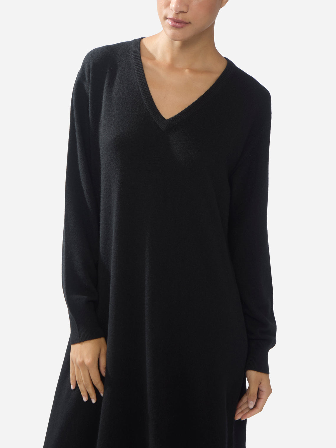 Ryan Roche - Women's Cashmere V-Neck Long Dress - Black - ABASK