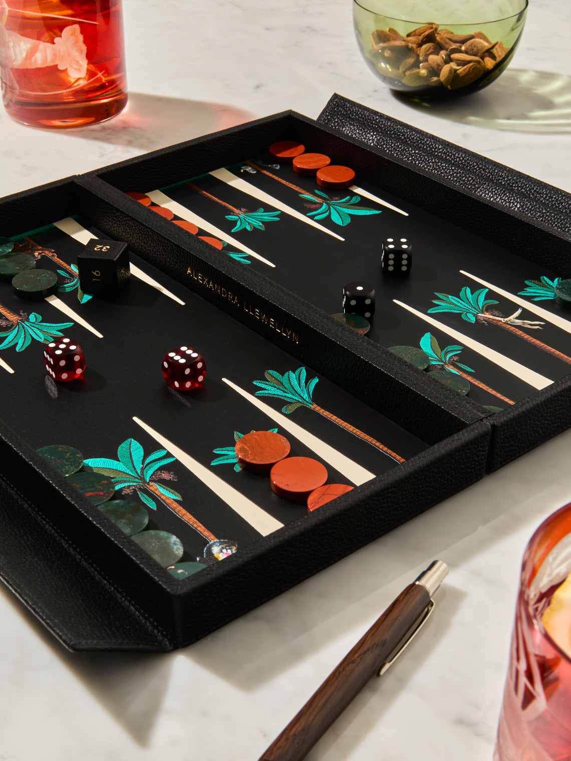 Alexandra Llewellyn - On Safari: Monkey Leather Travel Backgammon Set - Black - ABASK