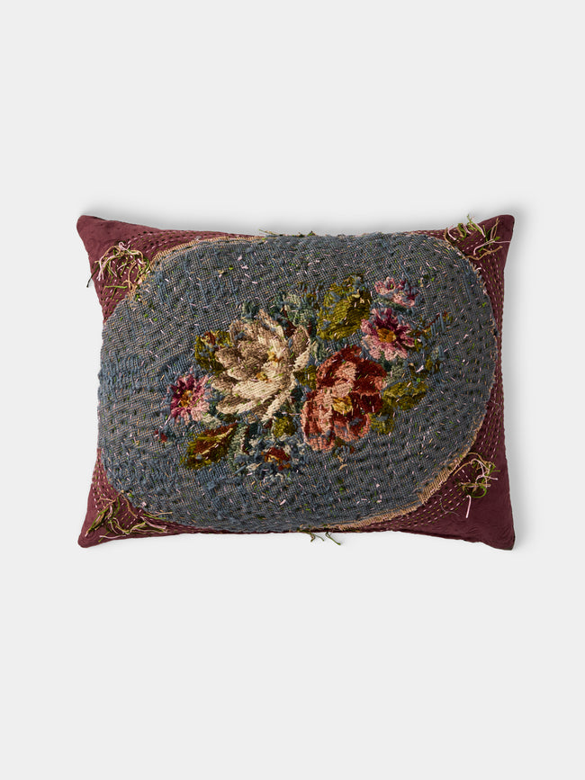 By Walid - 19th-Century Needlepoint Wool and Damask Cushion (19.5in/50cm) - Multiple - ABASK - 