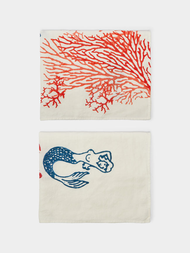 Stamperia Bertozzi - Sealife Block-Printed Linen Tea Towels (Set of 2) -  - ABASK