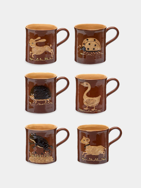 Poterie d’Évires - Animals Hand-Painted Ceramic Mugs (Set of 6) - Light brown - ABASK - 
