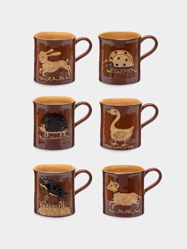 Poterie d’Évires - Animals Hand-Painted Ceramic Mugs (Set of 6) - Light brown - ABASK - 