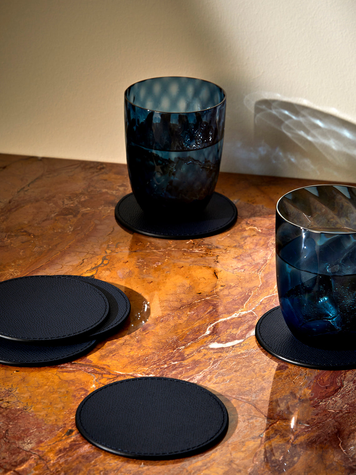 Giobagnara - Tao Leather Coasters (Set of 6) - Navy - ABASK