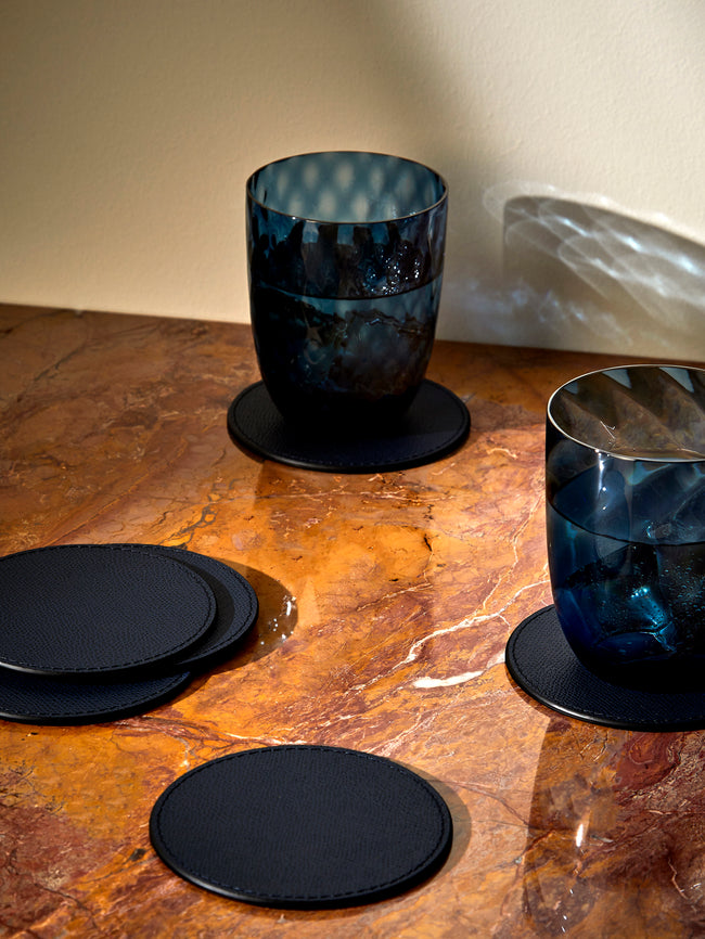 Giobagnara - Tao Leather Coasters (Set of 6) - Navy - ABASK