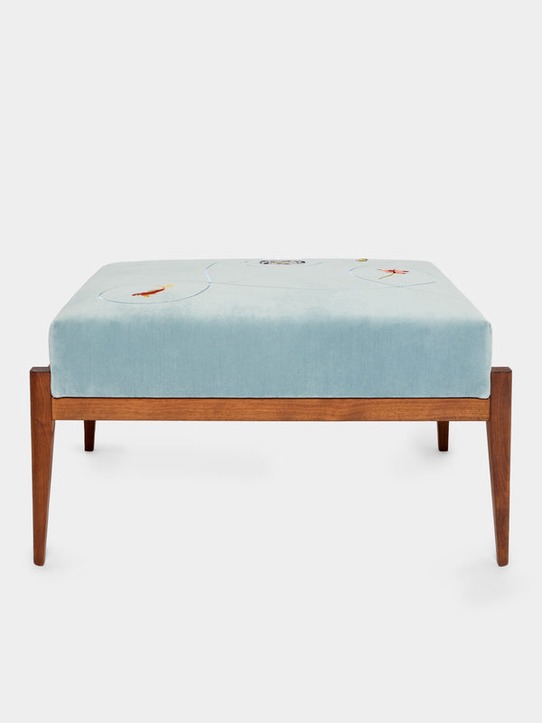 Uncommon Ancestor - Dead or Alive Embroidered Velvet Rectangular Footstool - Blue - ABASK - 