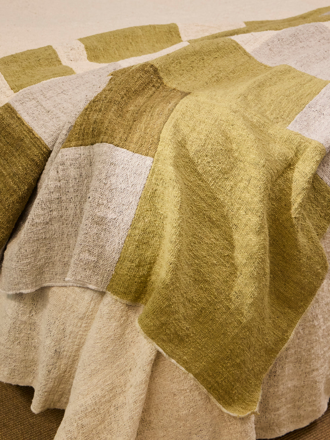 Valentina Hoyos - Hand-Dyed Patchwork Cotton Throw (106in/2.7m) - Green - ABASK