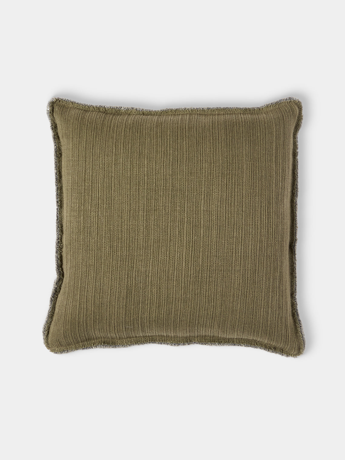 de Le Cuona - Bison Linen Fringed Cushion (23in/58cm) - Green - ABASK - 