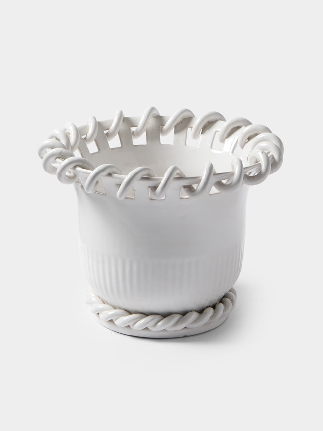 Antique and Vintage - 1920s Émile Tessier Ceramic Vase (11in/28.5cm) - White - ABASK - 