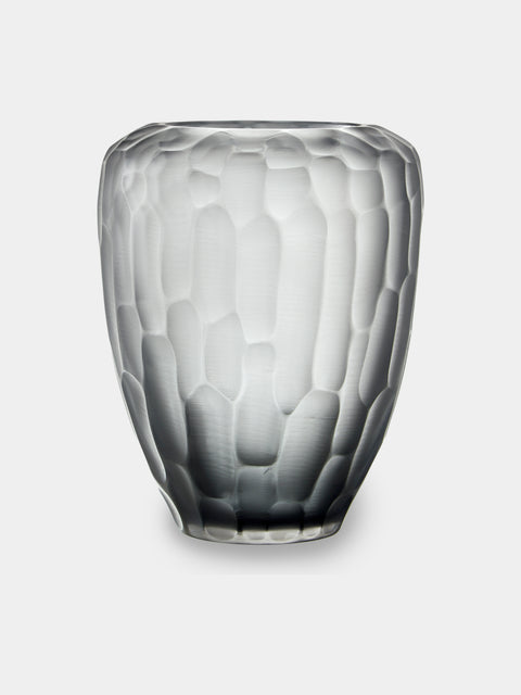 Micheluzzi Glass - Goccia Acciaio Bamboo Hand-Blown Murano Glass Vase (9in/23cm) - Gray - ABASK - 