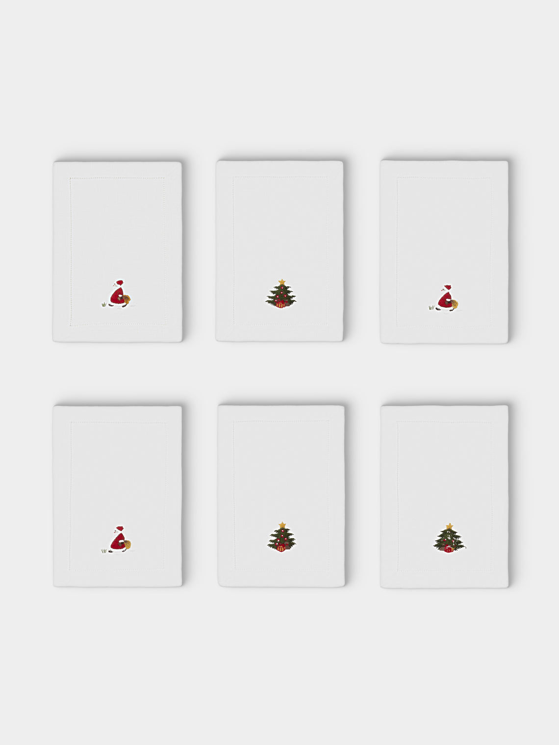 ERI Textiles - | Set of 6 | Santa Claus Hand-Embroidered Linen Cocktail Napkins - White - ABASK - 
