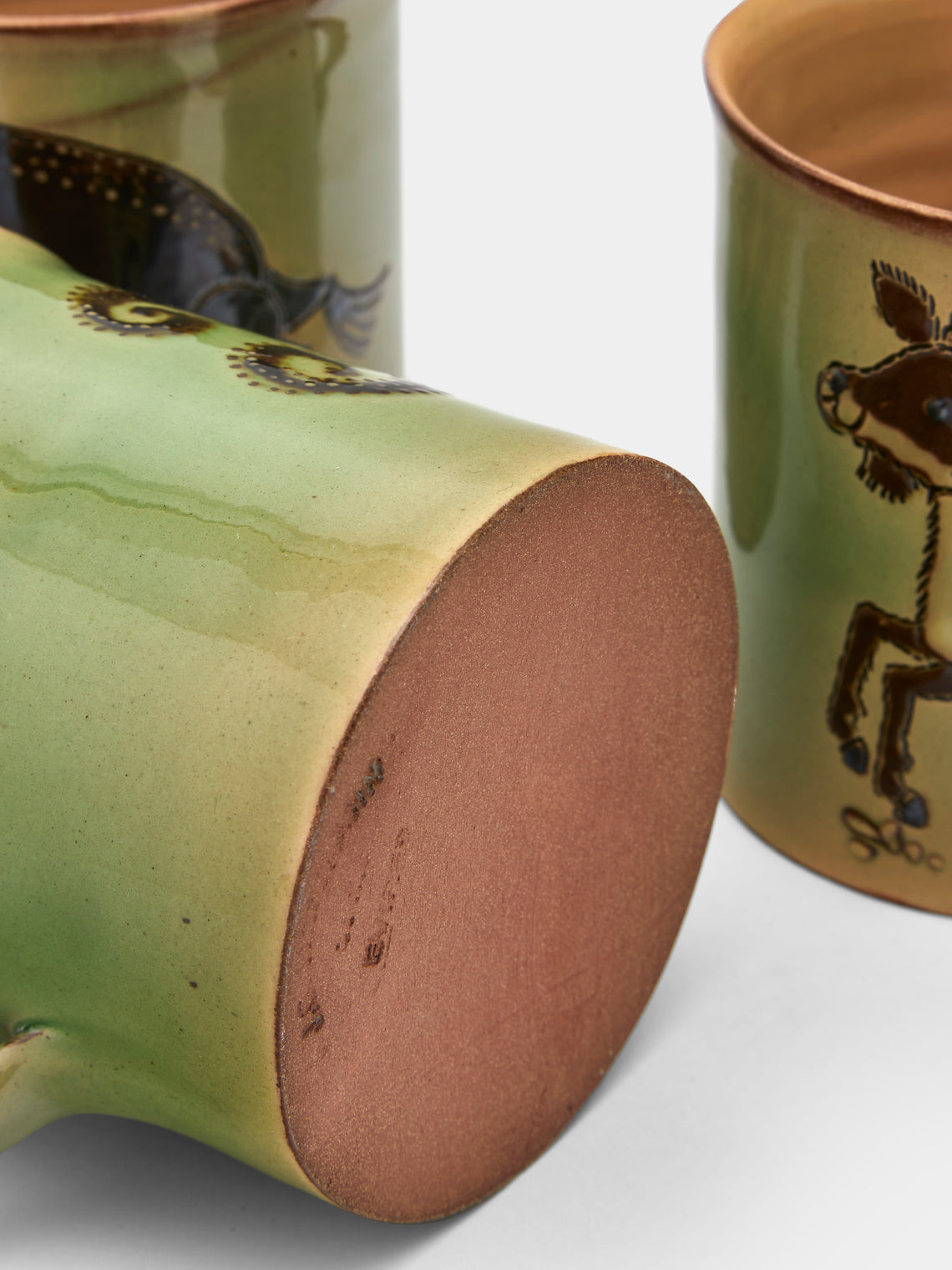 Poterie d’Évires - Animals Hand-Painted Ceramic Mugs (Set of 4) - Green - ABASK