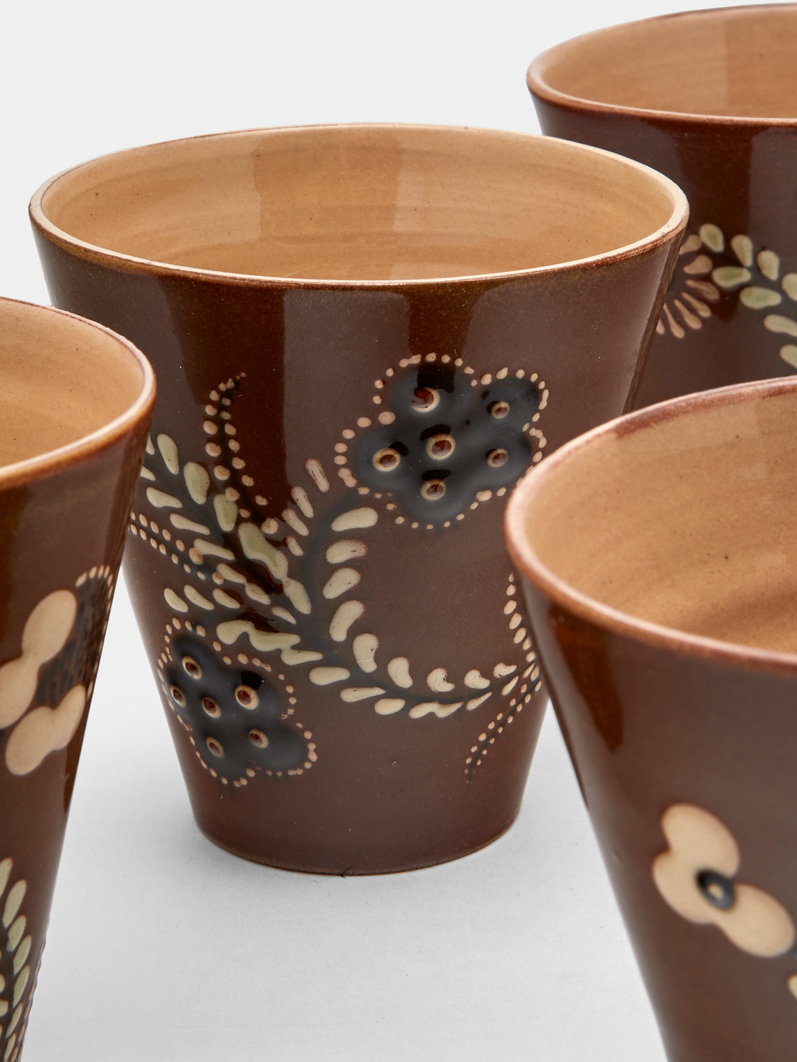 Poterie d’Évires - Flowers Hand-Painted Ceramic Coffee Cups (Set of 6) - Light brown - ABASK