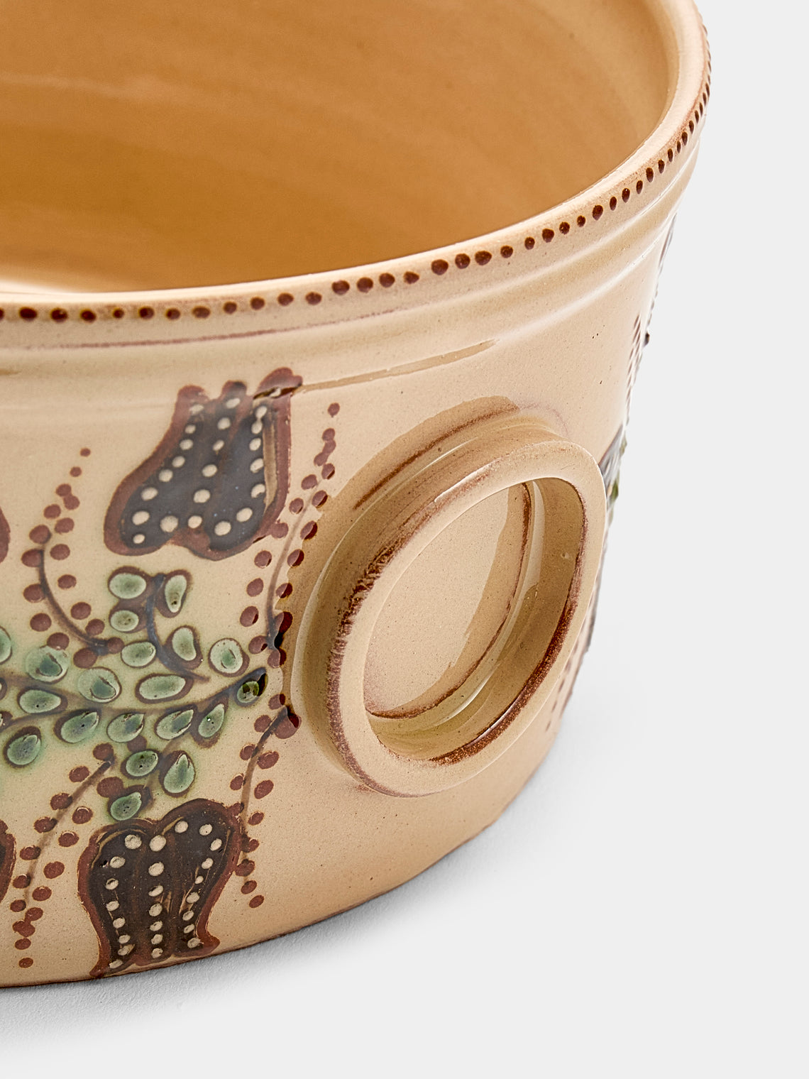 Poterie d’Évires - Flowers Hand-Painted Ceramic Round Pie Dish - Cream - ABASK