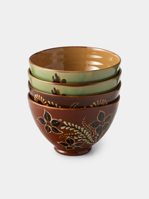 Poterie d’Évires - Flowers and Cows Hand-Painted Ceramic Small Bowls (Set of 4) - Green - ABASK - 