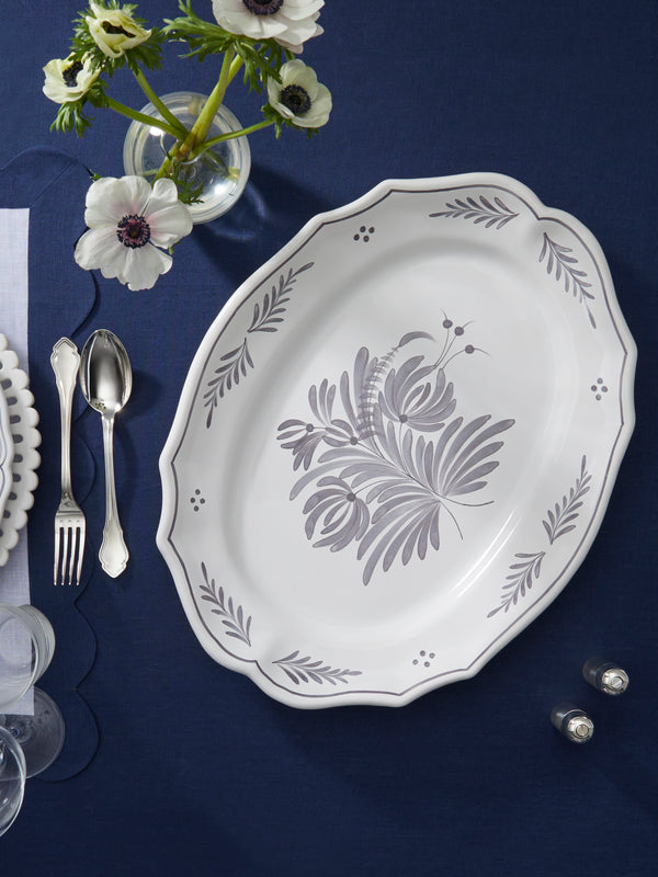 Bourg Joly Malicorne - Antique Fleurs Hand-Painted Ceramic Oval Serving Dish -  - ABASK