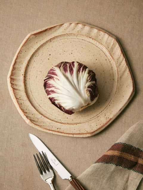 Adam Ross - Hand-Thrown Ceramic Faceted Plates 9.5in/24cm (Set of 4) - Beige - ABASK