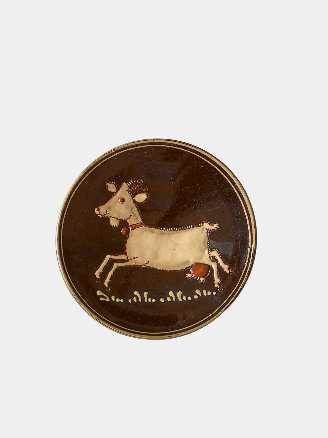 Poterie d’Évires - Animals Hand-Painted Ceramic Raised Plates –  5.5in/14cm (Set of 6) - Dark brown - ABASK