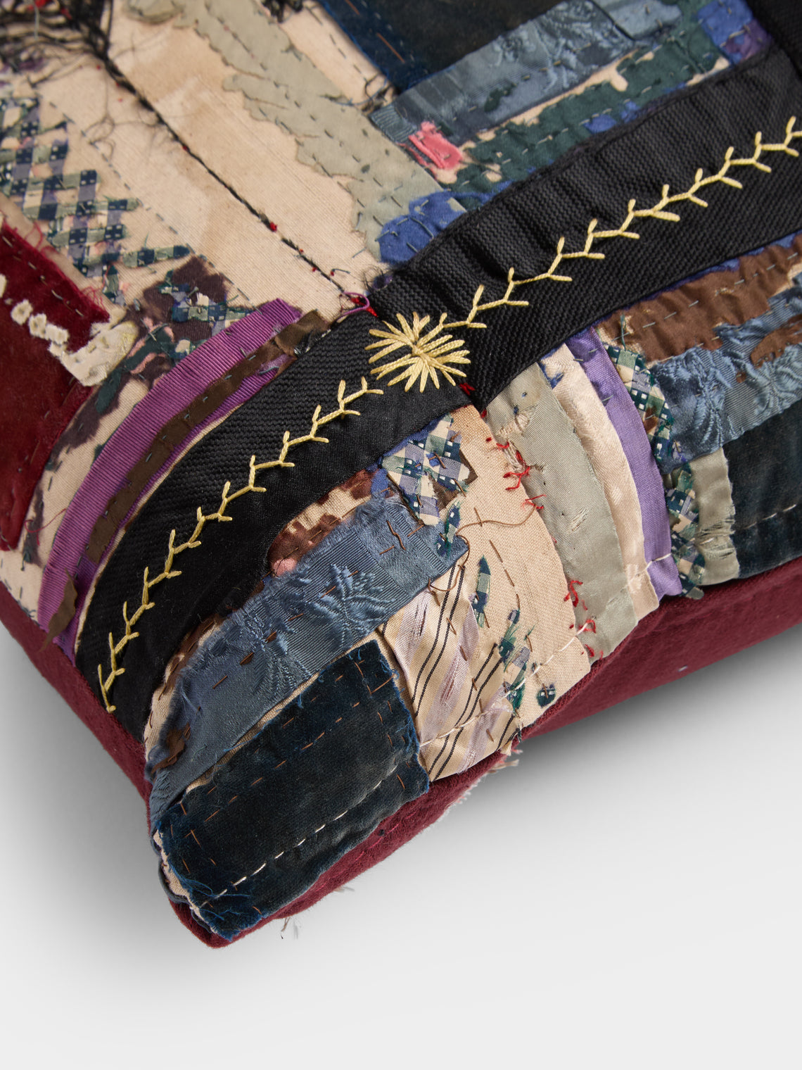 By Walid - 19th-Century Log Cabin Patchwork Damask Cushion (19.5in/50cm) - Multiple - ABASK