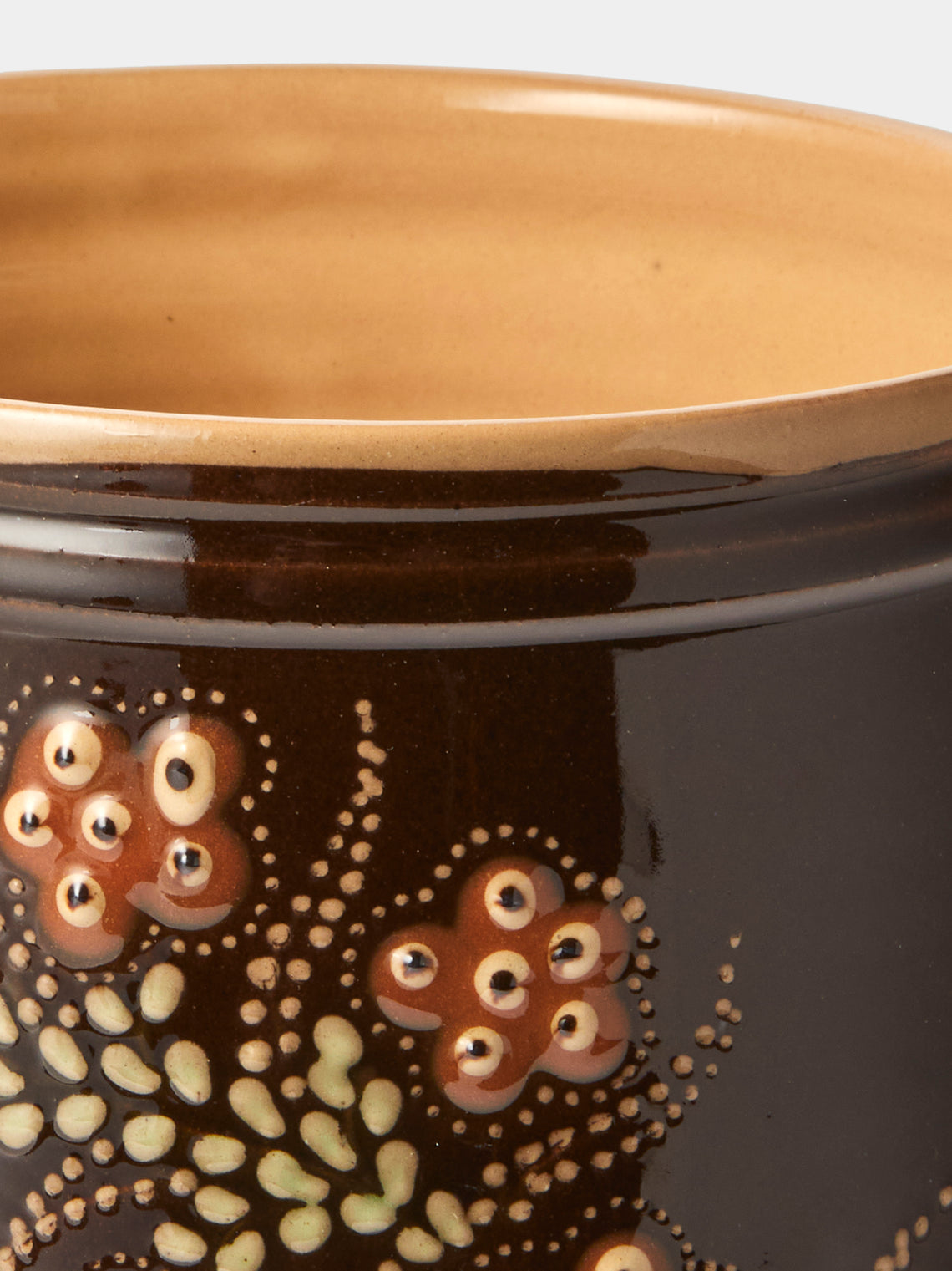 Poterie d’Évires - Flowers Hand-Painted Ceramic Utensil Pot - Dark Brown - ABASK