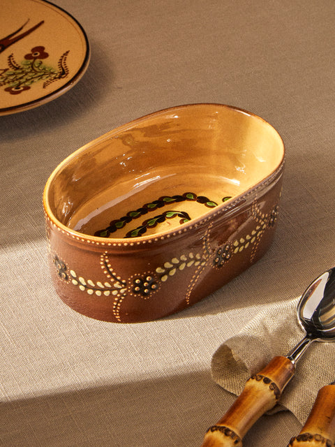Poterie d’Évires - Flowers Hand-Painted Ceramic Mini Oval Dish - Light Brown - ABASK