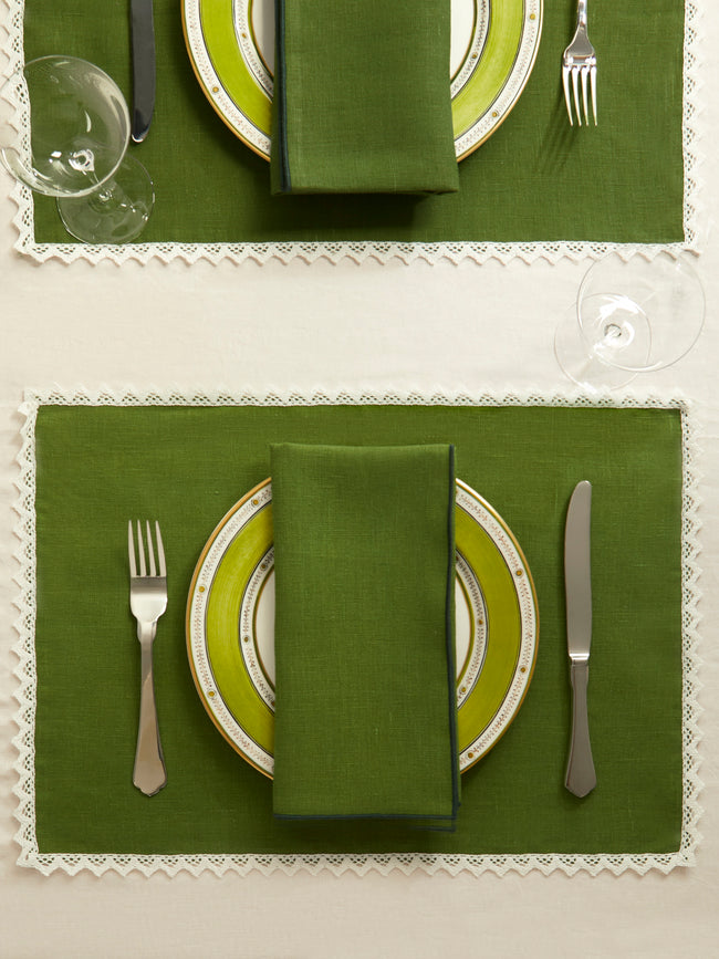 Borgo delle Tovaglie - Linen Crochet-Edge Placemats (Set of 4) - Green - ABASK