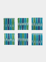 Gregory Parkinson - Aqua Foliage Block-Printed Cotton Napkins (Set of 6) -  - ABASK - 