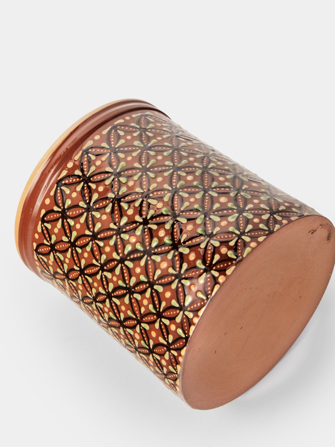 Poterie d’Évires - Geometric Hand-Painted Ceramic Utensil Pot - Light Brown - ABASK