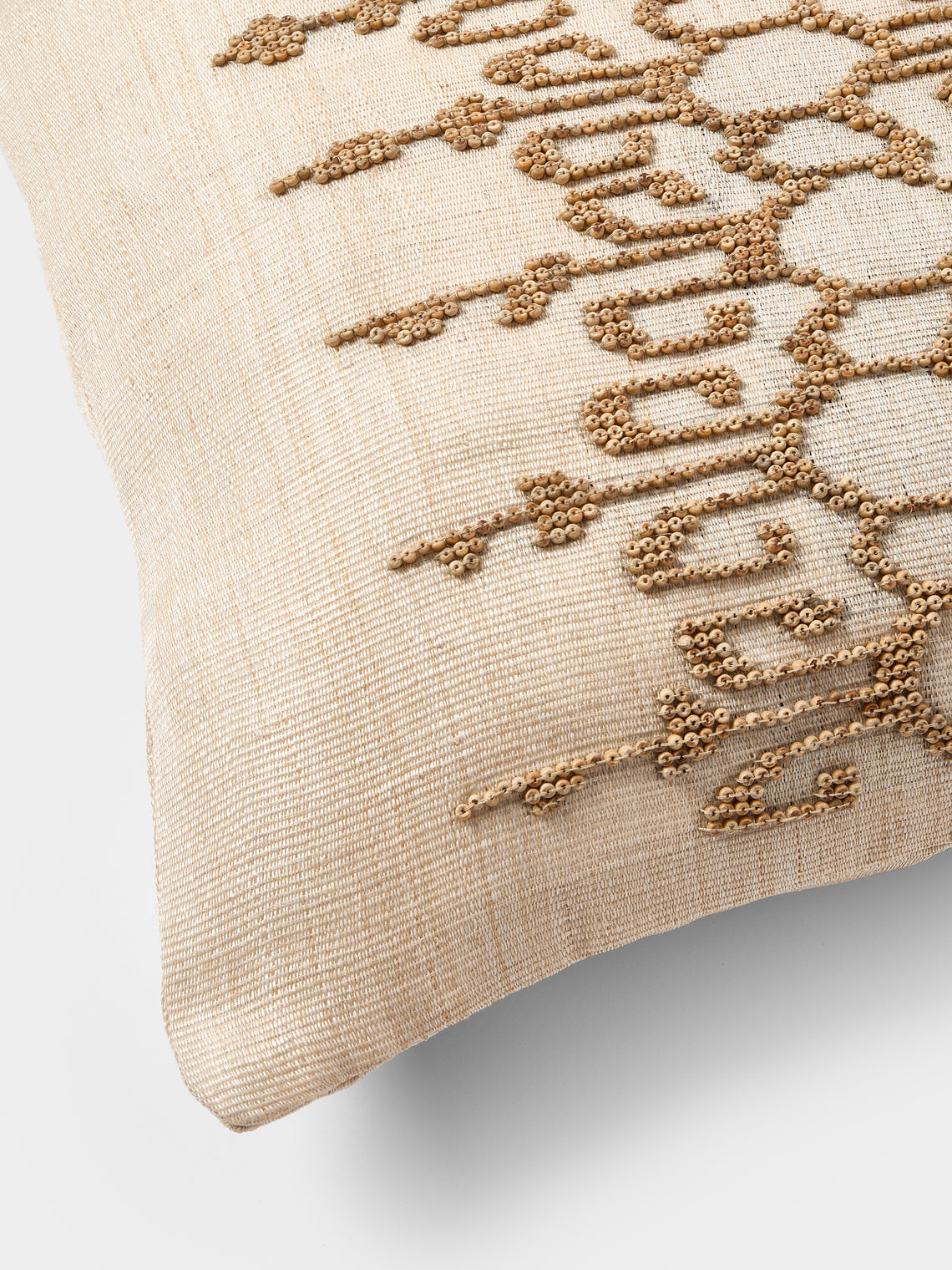 Kubo Curated - Ikat Beaded T'nalak Cloth Cushion (17.5in/45cm) - Beige - ABASK