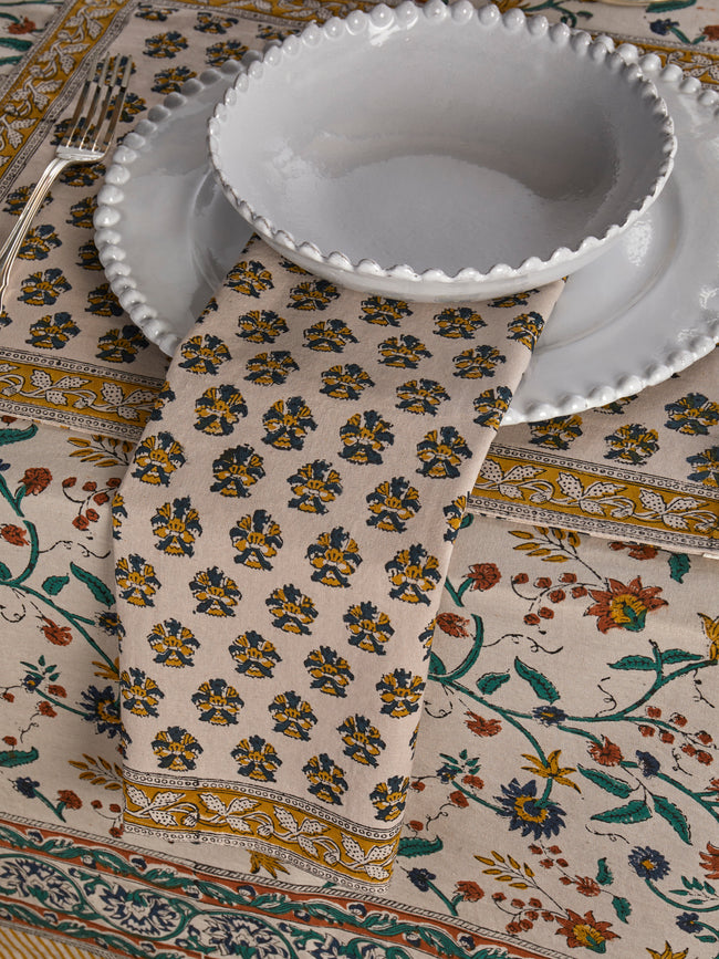 Chamois - Samode Block-Printed Cotton Napkins (Set of 8) - Yellow - ABASK