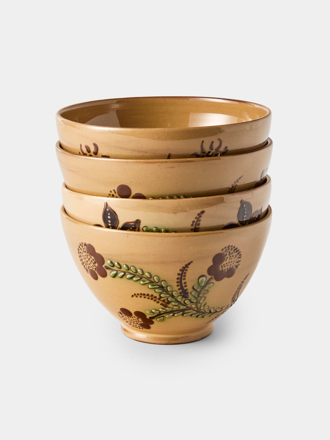 Poterie d’Évires - Flowers Hand-Painted Ceramic Grand Bowls (Set of 4) - Cream - ABASK - 