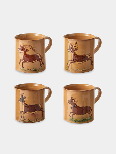 Poterie d’Évires - Animals Hand-Painted Ceramic Mugs (Set of 4) - Cream - ABASK - 
