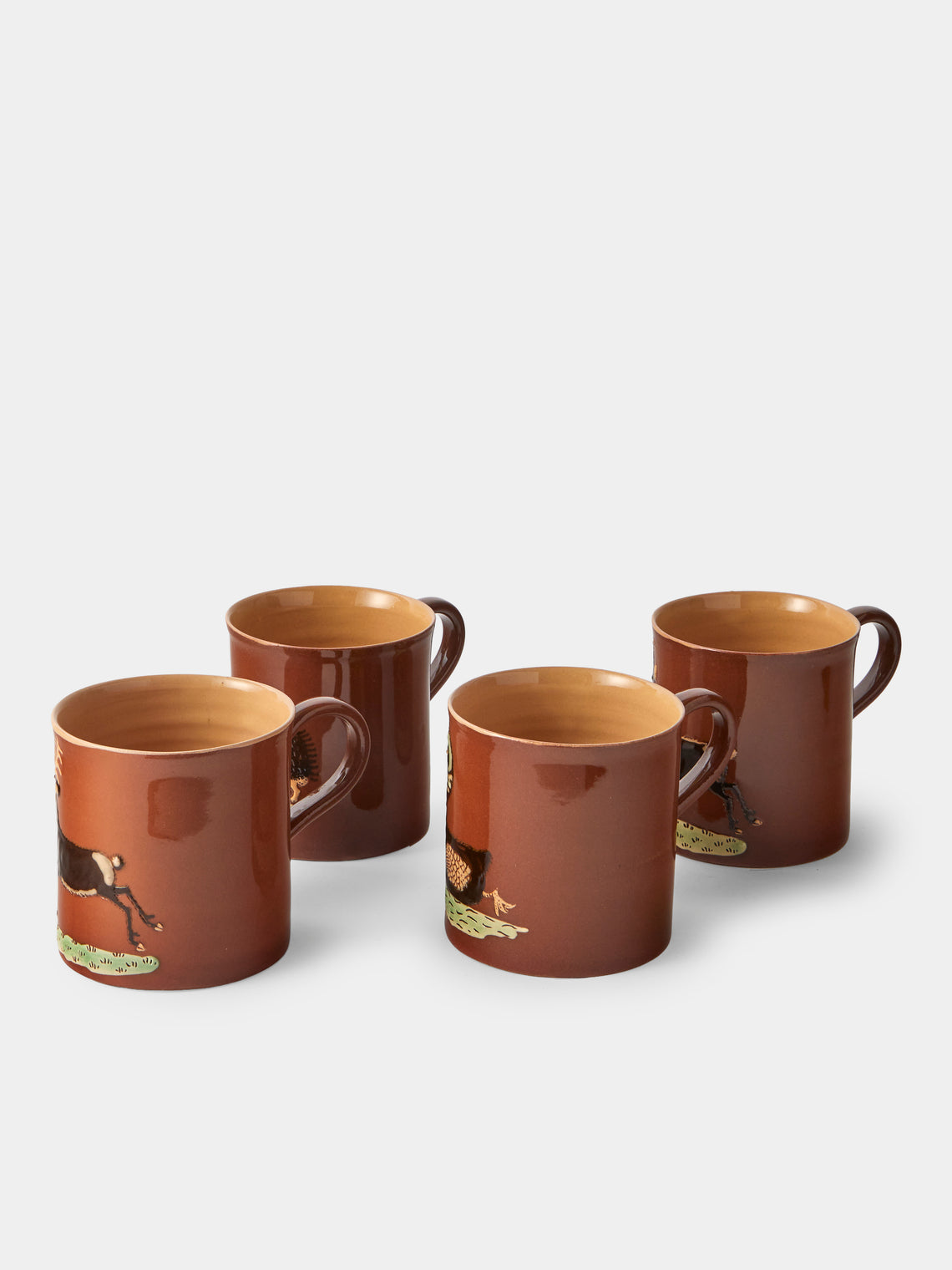 Poterie d’Évires - Animals Hand-Painted Ceramic Mugs (Set of 4) - Light Brown - ABASK