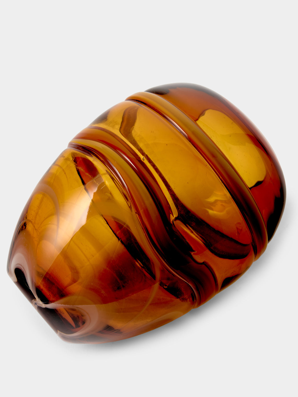 Antique and Vintage - 1950s Swirl Glass Vase (7in/18cm) - Orange - ABASK