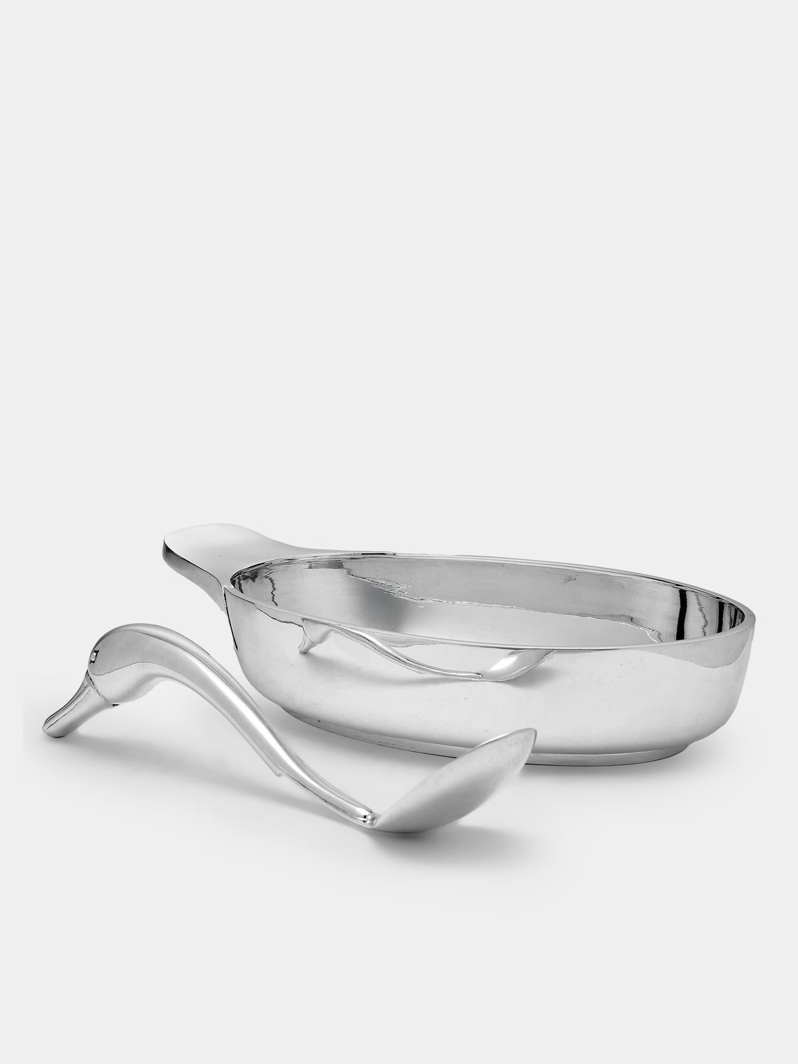 Antique and Vintage - 1940s Cesa Solid Silver Duck Serving Dish and Spoon - Silver - ABASK