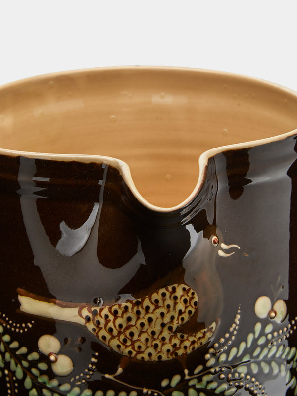 Poterie d’Évires - Birds Hand-Painted Ceramic Extra Large Jug - Dark brown - ABASK
