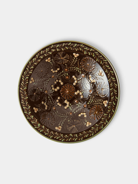 Poterie d’Évires - Flowers Hand-Painted Ceramic Small Serving Bowl - Dark Brown - ABASK